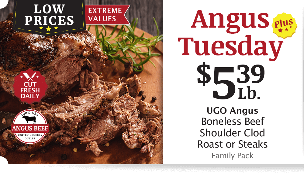 UGO Angus Beef London Broil, $4.99 per pound.