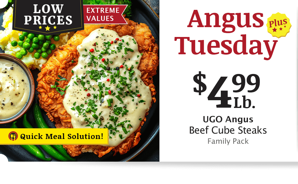 UGO Angus Beef London Broil, $4.99 per pound.