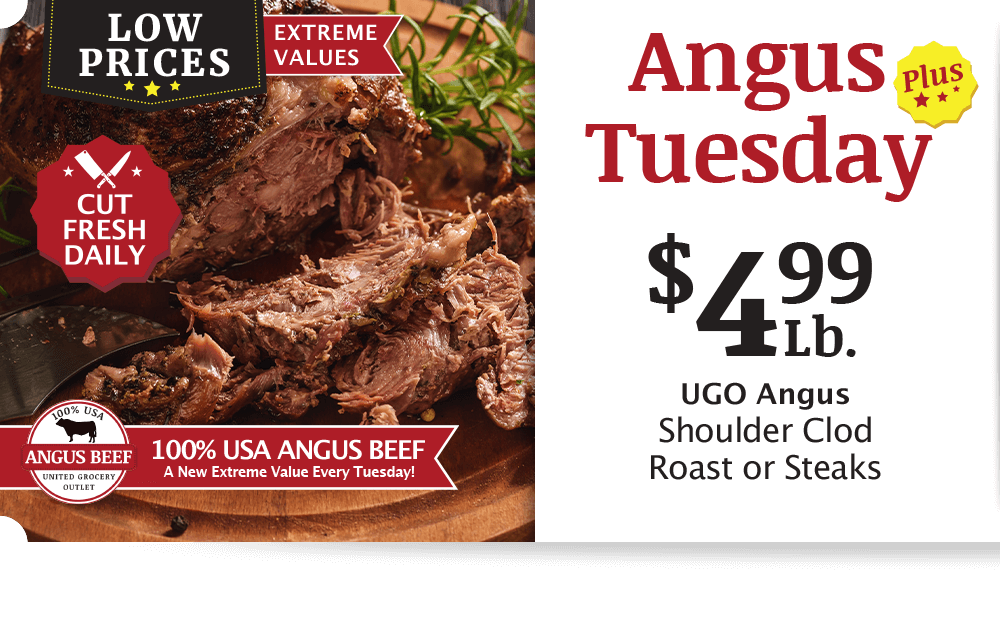 UGO Angus Beef London Broil, $4.99 per pound.