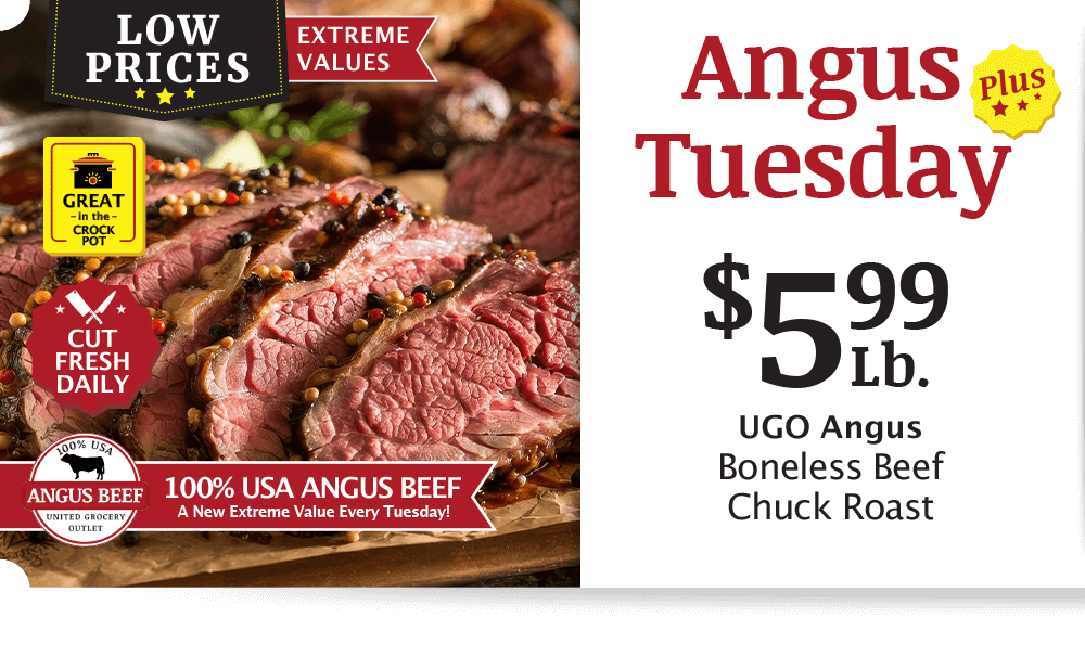 UGO Angus Beef London Broil, $4.99 per pound.