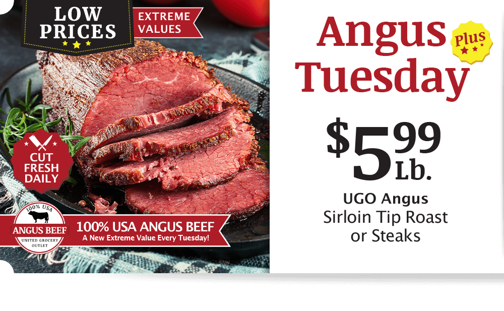 UGO Angus Beef London Broil, $4.99 per pound.