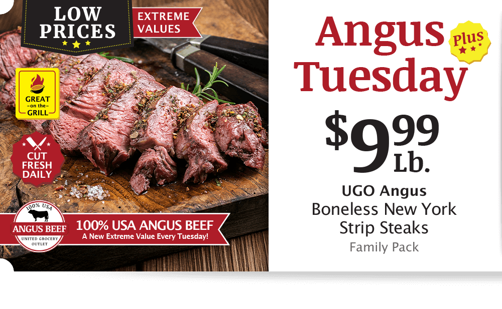 UGO Angus Beef London Broil, $4.99 per pound.