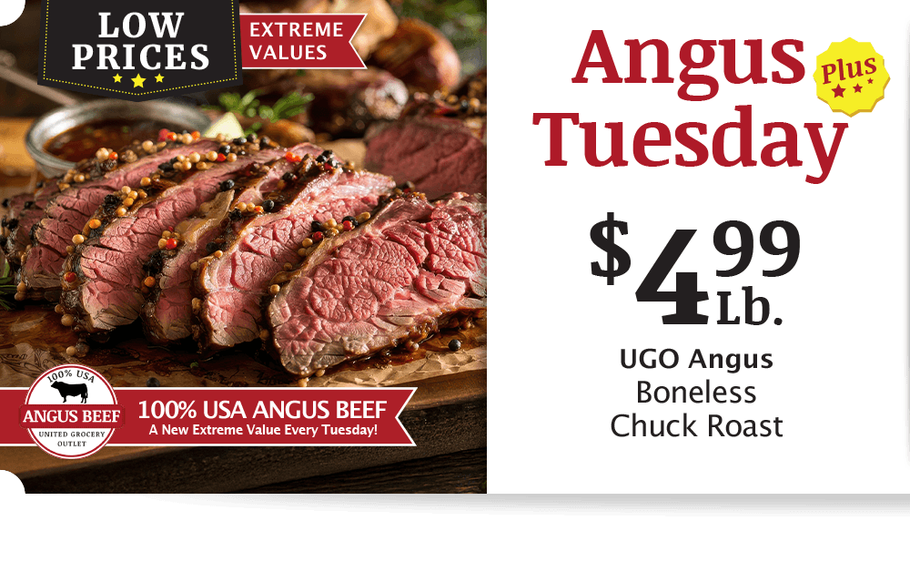 UGO Angus Beef London Broil, $4.99 per pound.