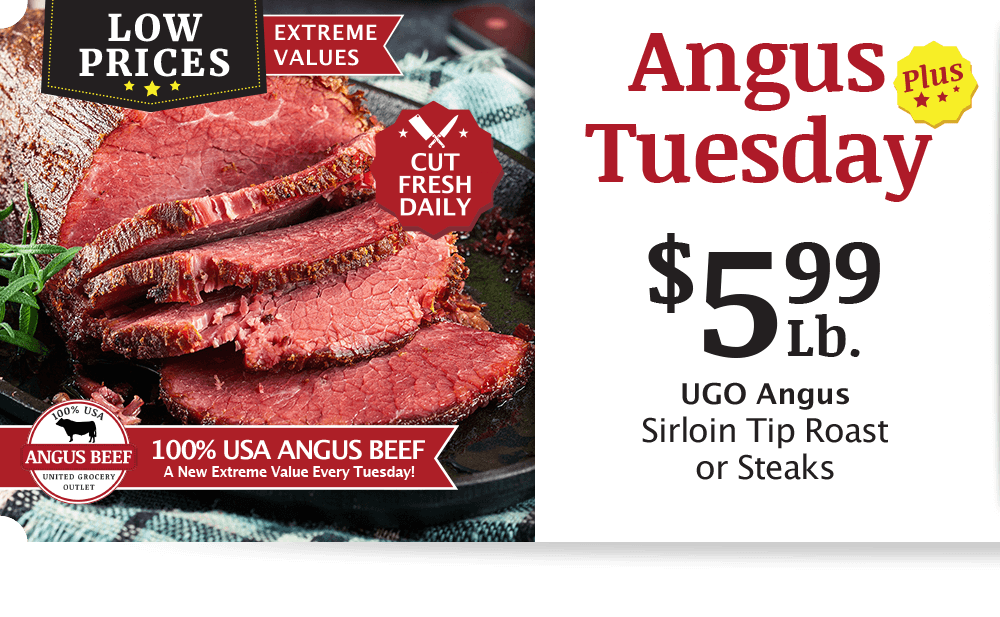 UGO Angus Beef London Broil, $4.99 per pound.