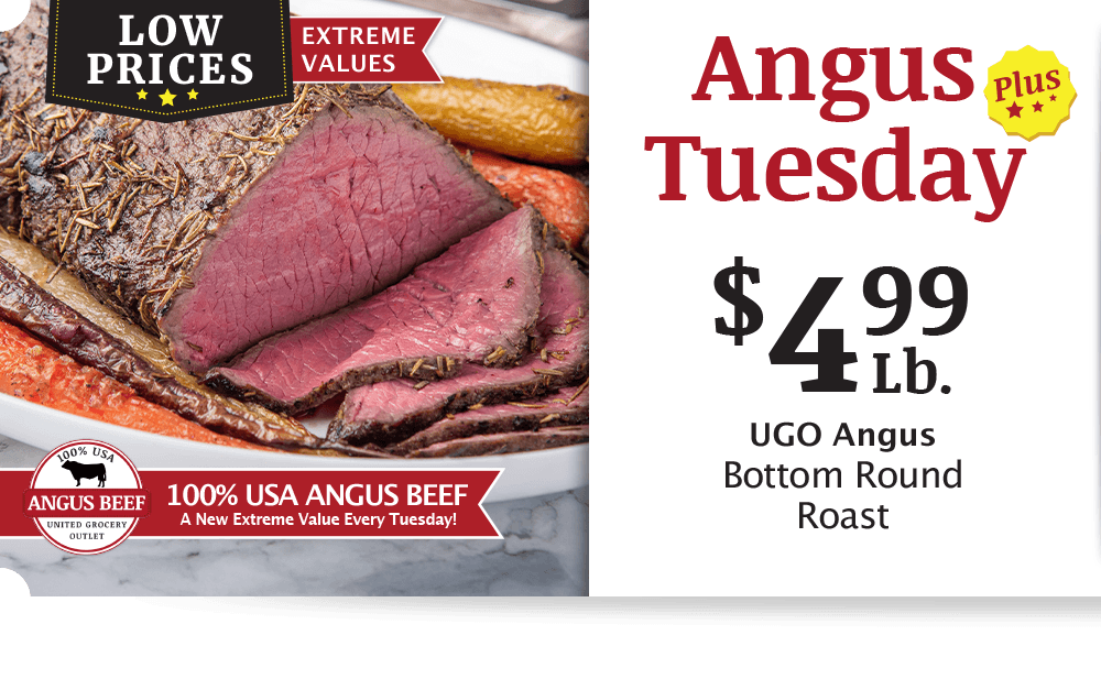 UGO Angus Beef London Broil, $4.99 per pound.
