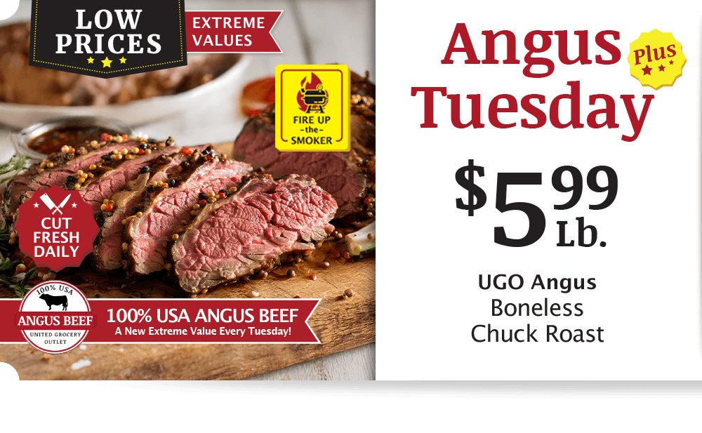 UGO Angus Beef London Broil, $4.99 per pound.