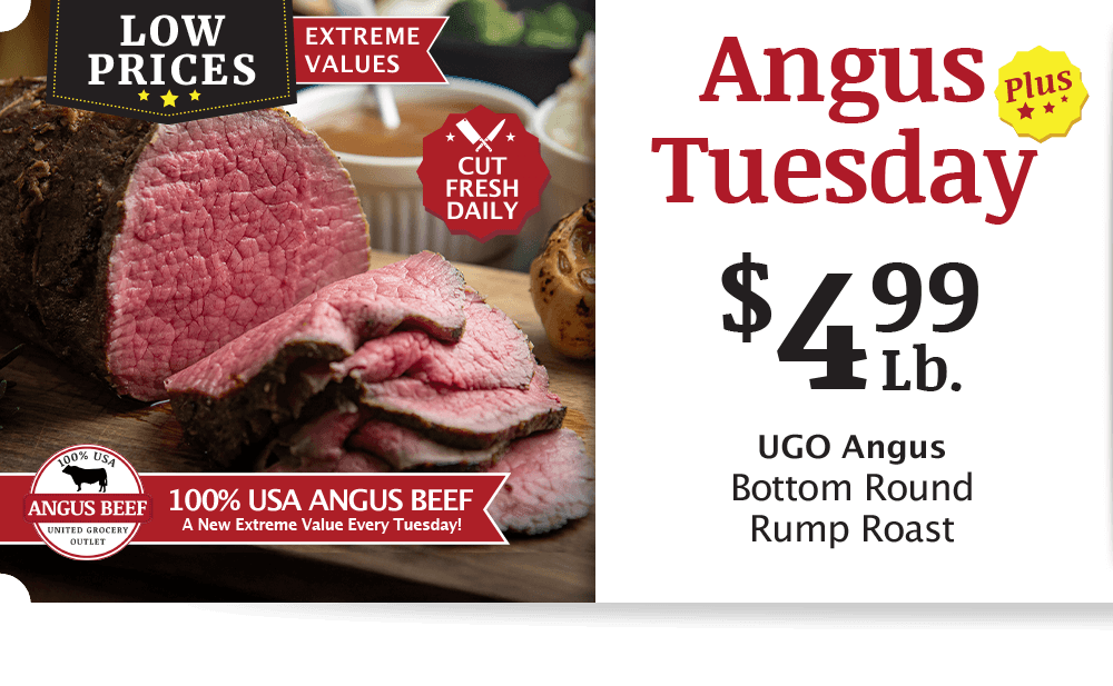 UGO Angus Beef London Broil, $4.99 per pound.